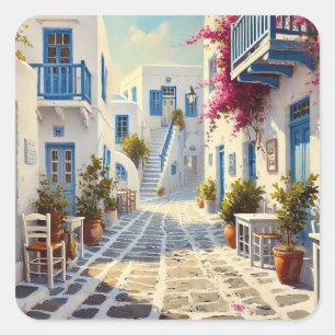 Paros Griekenland Eilanden Reis Waterverf Vierkante Sticker