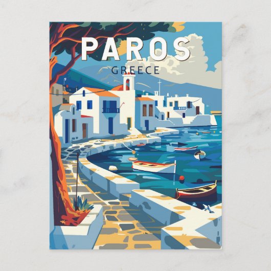 Paros Griekenland Reizen Kunst Vintage Briefkaart (Voorkant)
