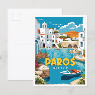 Paros Griekenland vintage reisillustratie Briefkaart
