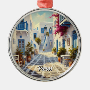 Paros Griekse Eilanden Reis Waterverf  Metalen Ornament