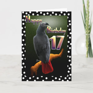 Parrot African Gray bird polka stip 17 Birthday Kaart