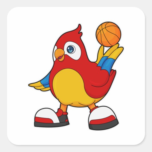 Parrot als Basketball-speler met Basketball Vierkante Sticker (Voorkant)