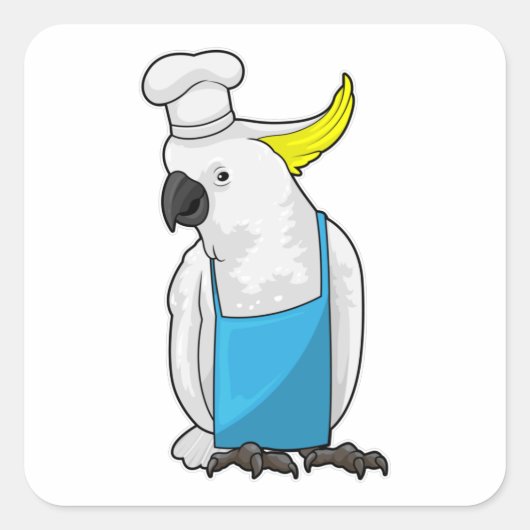 Parrot als Chef met pet voor het koken Vierkante Sticker (Voorkant)