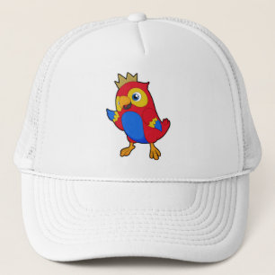 Parrot als koning met kroon trucker pet
