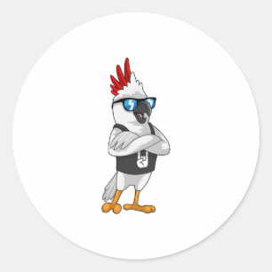 Parrot als muzikant met zonnebril ronde sticker