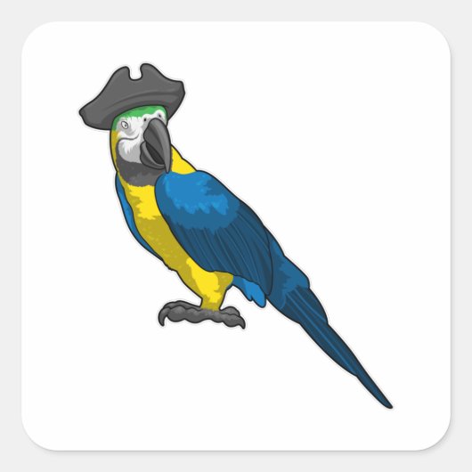 Parrot als Piraat met Pet Vierkante Sticker (Voorkant)