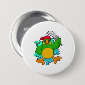 Parrot als piraat met zwaard ronde button 7,6 cm (Voorkant /achterkant)