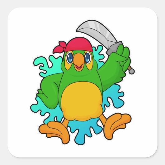 Parrot als piraat met zwaard vierkante sticker (Voorkant)