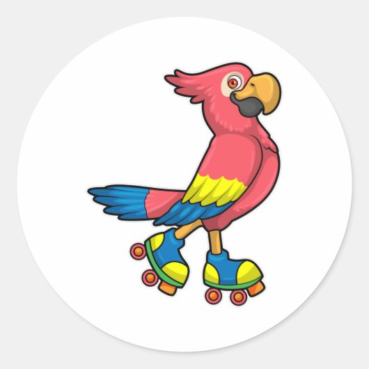 Parrot als Skater met Roller-schaatsen Ronde Sticker (Voorkant)