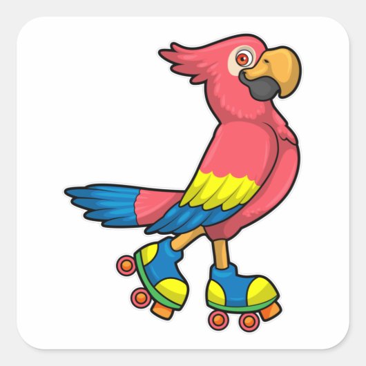 Parrot als Skater met Roller-schaatsen Vierkante Sticker (Voorkant)