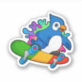 Parrot als Skater met skateboard Sticker (Voorkant)