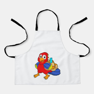 Parrot als student met rugzak schort