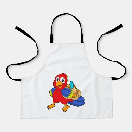 Parrot als student met rugzak schort (Voorkant)