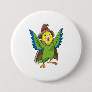 Parrot als Tovenaar met Pet Ronde Button 7,6 Cm