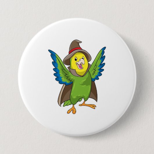 Parrot als Tovenaar met Pet Ronde Button 7,6 Cm (Voorkant)