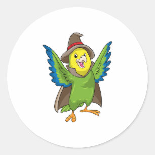 Parrot als Tovenaar met Pet Ronde Sticker