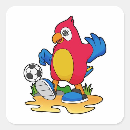 Parrot als voetbalspeler met Voetbal Vierkante Sticker (Voorkant)