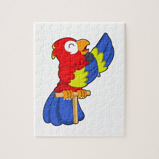 Parrot als zanger met microfoon legpuzzel (Verticaal)