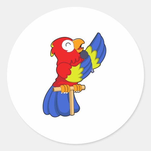 Parrot als zanger met microfoon ronde sticker (Voorkant)
