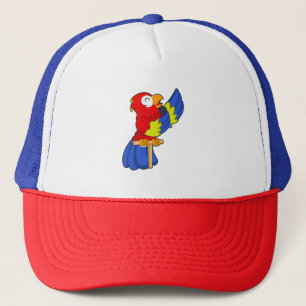 Parrot als zanger met microfoon trucker pet