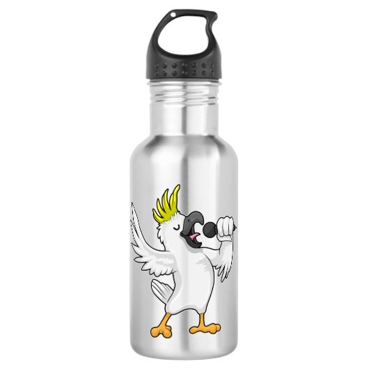 Parrot als zanger met microfoon waterfles (Voorkant)