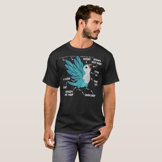 Parrot Anatomie I Blue Monk Paraket Quaker T-shirt (Voorkant volledig)