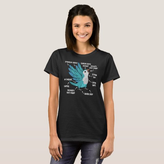 Parrot Anatomie I Blue Monk Paraket Quaker T-shirt (Voorkant volledig)