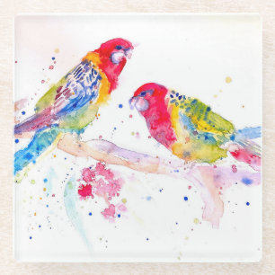 Parrot art Waterverf Painting Aqua Blauwgroen Glazen Onderzetter