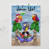 Parrot Beach Party Uitnodiging - SRF (Voorkant / Achterkant)