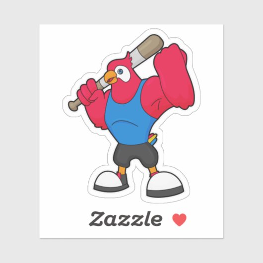 Parrot bij Baseball met honkbalknuppel Sticker (Vel)