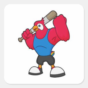 Parrot bij Baseball met honkbalknuppel Vierkante Sticker