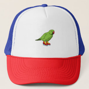 Parrot bij ijsschaatsen met ijs-schaatsen trucker pet