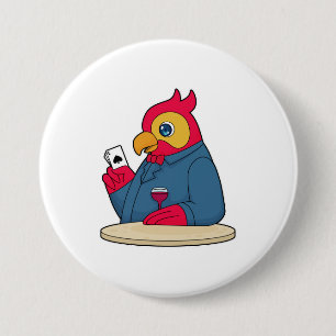 Parrot bij Poker met pokerkaarten Ronde Button 7,6 Cm