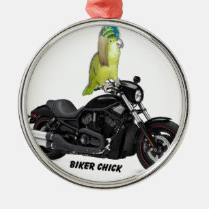 Parrot Biker Chick on Metalen Ornament