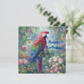 Parrot Bird Jungle Floral Carte d'anniversaire (Debout devant)