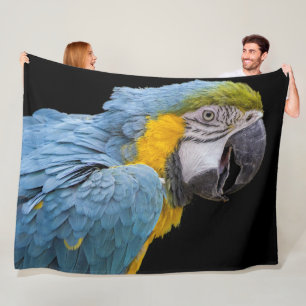 Parrot Bird op Black Fleece Blanket Deken