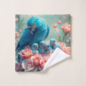 Parrot bleu et bébés (Gant de toilette)