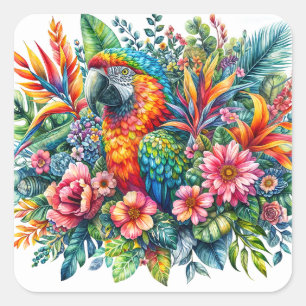 Parrot Botanische Waterverf Kunst Vierkante Sticker