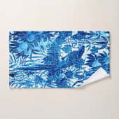 Parrot dans un cadre de jungle, Indigo bleu et bla (Serviette à main)