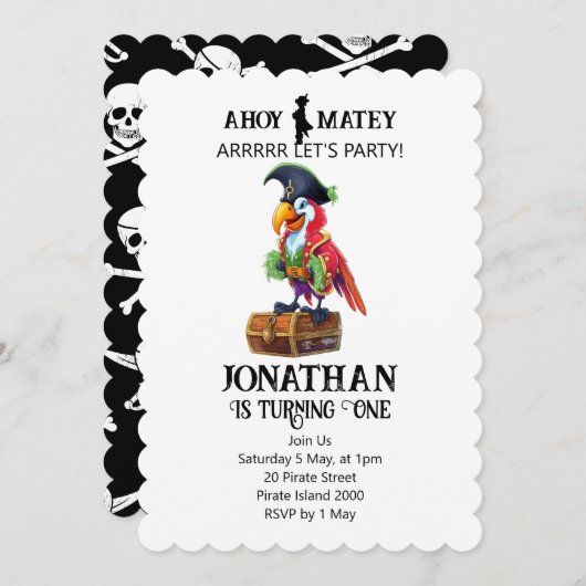 Parrot de fête pirate Invitation d'anniversaire (Devant / Derrière)