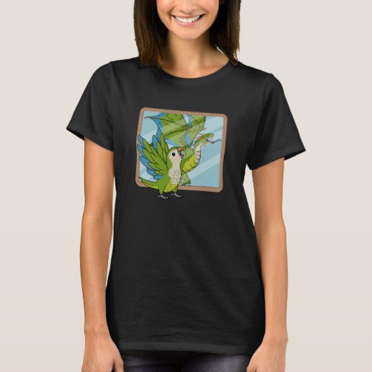Parrot & Dragon Reflection I Green Monk Parakeet Q T-shirt (Voorkant)