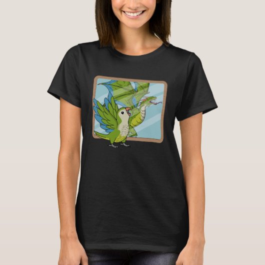 Parrot & Dragon Reflection I Green Monk Paraket Q T-shirt (Voorkant)