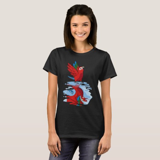Parrot & Dragon Reflection I Green wingeing Macaw T-shirt (Voorkant volledig)