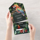 Parrot Exotisch oerwoud Paradijsvogel bruiloft RSV All In One Uitnodiging (Afscheurbaar)
