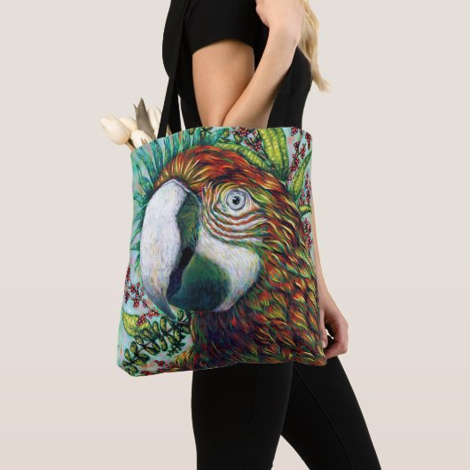 Parrot Floral Tropical Green Funny Canvas tas (Dichtbij)