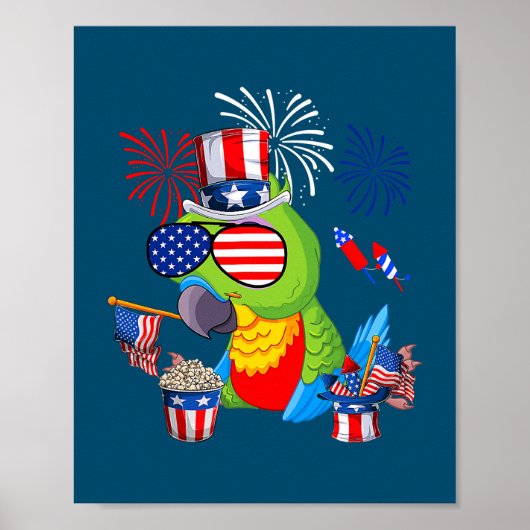 Parrot Holding Amerikaanse vlag - Zonnebrillen, vi Poster (Voorkant)