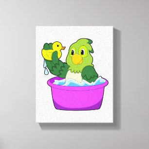 Parrot in Bathtub met Duck Canvas Afdruk