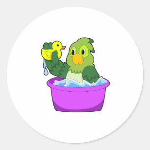 Parrot in Bathtub met Duck Ronde Sticker