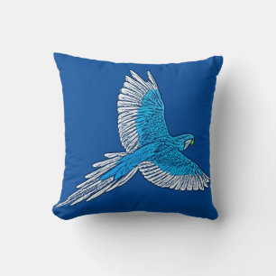 Parrot in de vlucht, kobalt Blue en White Kussen