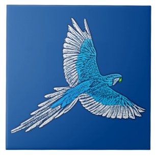 Parrot in de vlucht, kobalt Blue en White Tegeltje